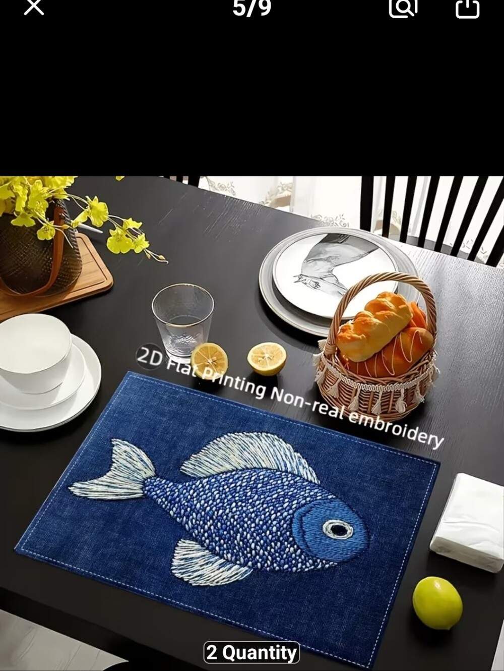 4pc Blue Fish Denim Placemat Set #1374-314